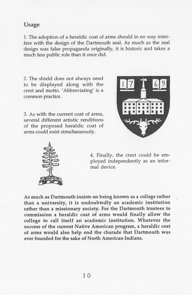 Page of pamphlet by Jonathan Good, A Proposal for a Heraldic Coat of Arms for Dartmouth College (1995)