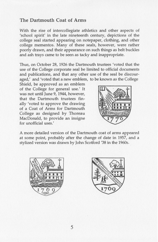 Page of pamphlet by Jonathan Good, A Proposal for a Heraldic Coat of Arms for Dartmouth College (1995)